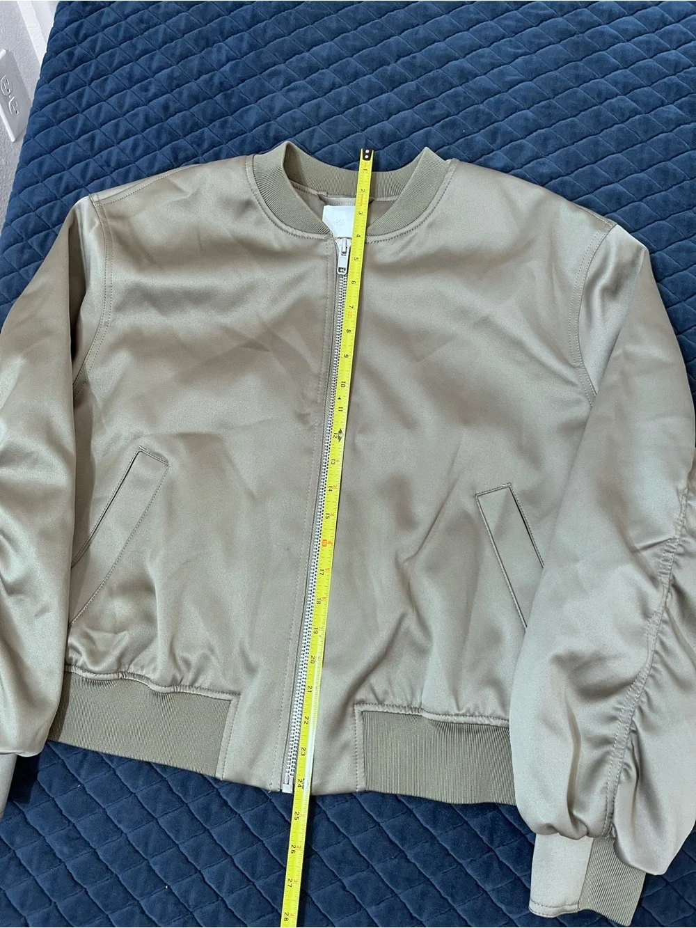 H&M Olive Green Bomber Jacket - Zip Front - Ruffled Sleeves - Sleek - Stylish